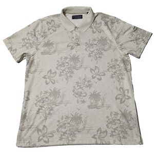 BAHAMA BAY CLUB Men Large‎ Ivory Hawaiian Floral Polo Shirt